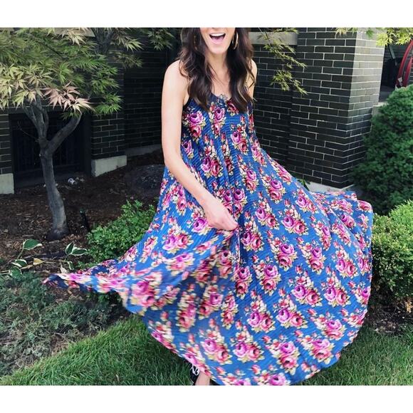 Zimmermann Floral Pleated Tent Dress Womens Large XL Sleeveless Maxi Accordion - Picture 1 of 6